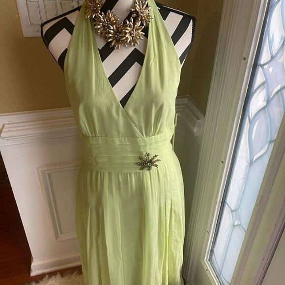 NWT Maggy London 100% Silk Light Green Halter Backless Dress Size 12 - Picture 4 of 9